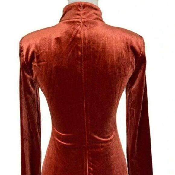 Michael Costello x REVOLVE Yuri Midi Dress Women's XXS Long Sleeve Velvet Rust - Picture 8 of 12